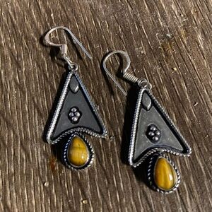 Silver and Black Triangle Earrings with Tiger's Eye